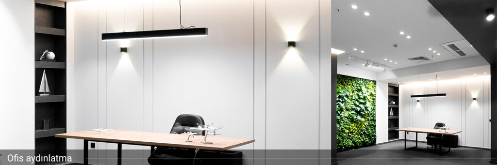 Mekanın farklı bölümlerine yönelik ofis aydınlatma tasarımı